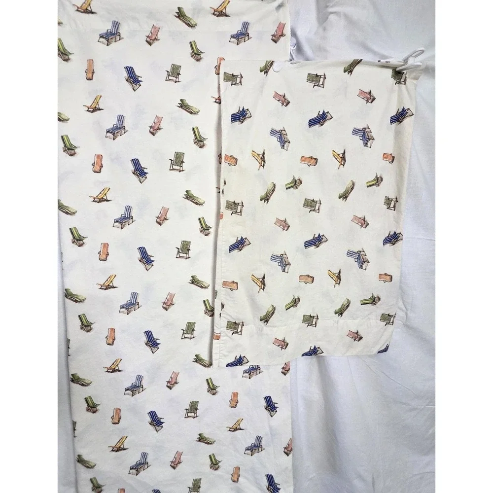 Tommy Bahama Queen Flat Sheet & Standard Pillowcase Beach Chair Print Cotton